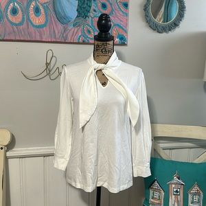 Kal Reiman White Long Sleeve Top with Tie Neck